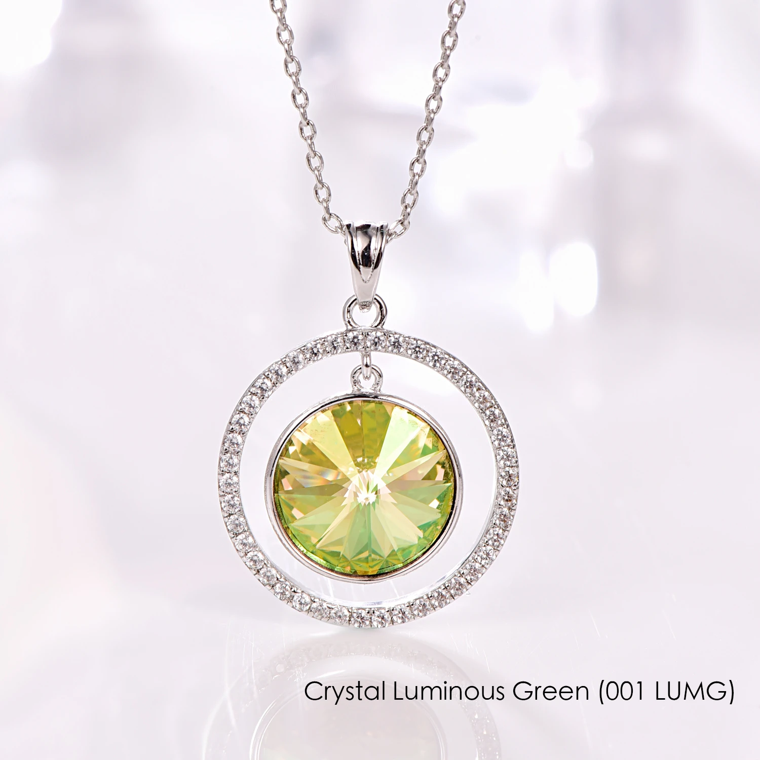 Настоящие кристаллы от Swarovski Rivoli камень ожерелье для женщин Мода Круглый серебряного цвета кулон ожерелье s Свадебная вечеринка ювелирные изделия - Окраска металла: Crystal LUGH
