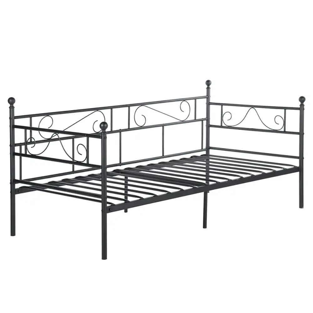 

EGGREE Daybed Single Bed Frame with Headboard and Solid Metal Slat Mattress Platform Base Guest Bed Frame Sofa Bed Black White