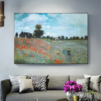 

The Poppy Field by Claude Monet Oil Paintings Print On Canvas Art Posters And Prints Monet Famous Art Canvas Pictures Home Decor