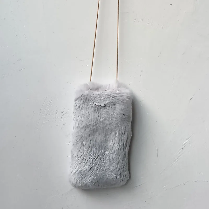 New Real Rabbit Fur Phone Bag Fashion Long Belt Cute Small Shoulder Bags Female Lovely Warm Shoulder Crossbody Bag