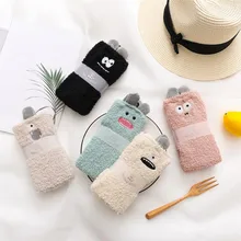 Теплые утолщенные кавайные носки для женщин, зимние, для взрослых, шерсть Санты, флисовая тапочка кораллового цвета, теплые, пушистые носки, твердый переплет, рождественский подарок