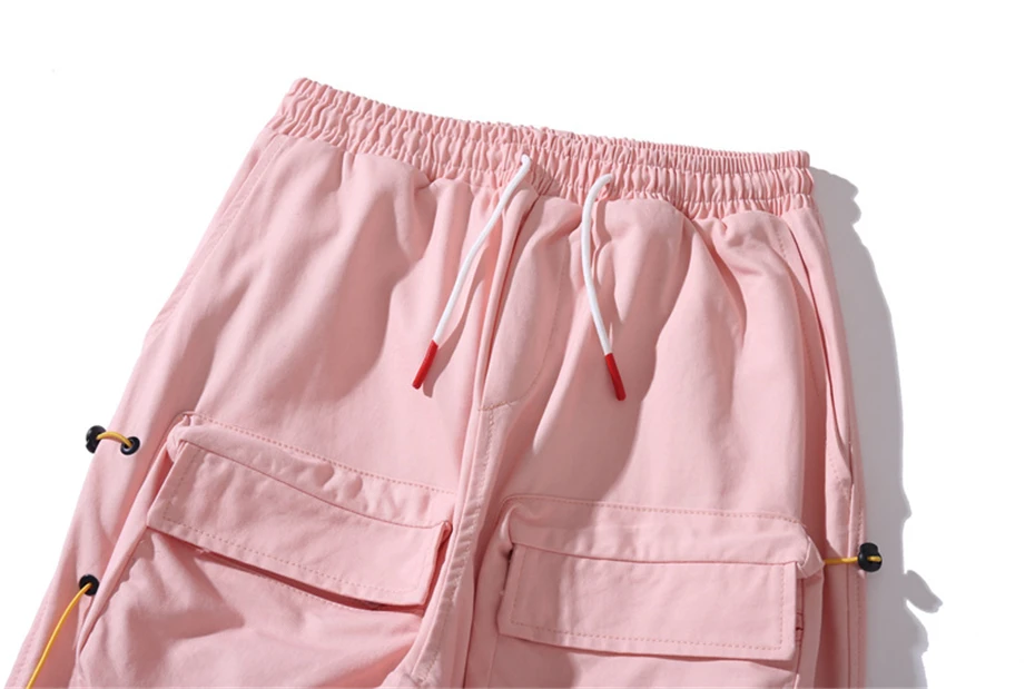 Хип-хоп джоггеры брюки для мужчин мода уличная розовый карго шаровары штаны с эластичной резинкой на талии ленты дизайн брюки для мужчин WG435