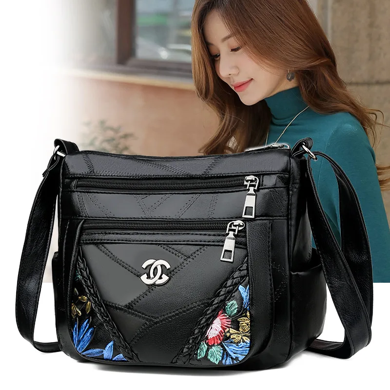 

2020 Autumn And Winter New Style WOMEN'S Bag Fashion PU Bag Flower Joint Graceful Middle-aged WOMEN'S Bag Shoulder Bag