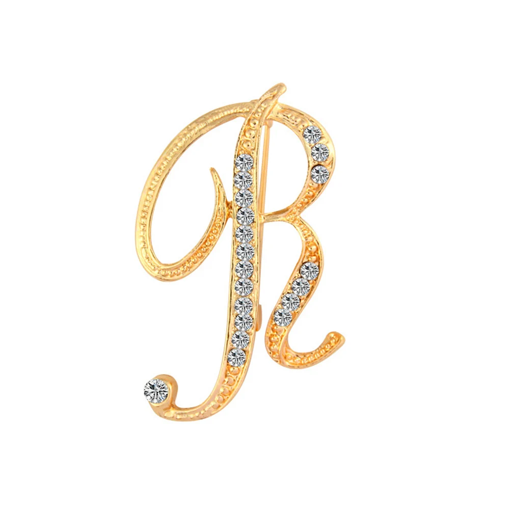 1 Pcs Pins Best Alphabet Letter A-Z Pins Trendy Metal Fashion New Hot Sale Gold-Tone Initial Letter Fashion Brooch Pins - Окраска металла: R