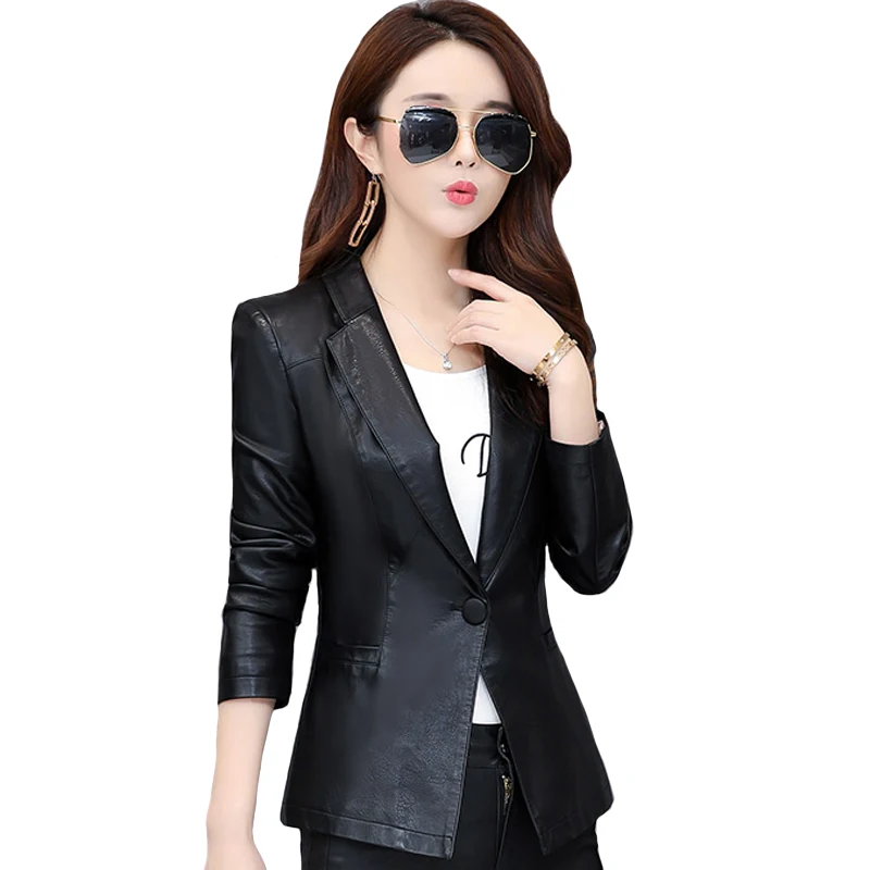 Black faux leather blazer womens Clearance