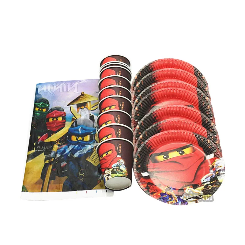 Мультфильм ninjago ninja печатные disapoable набор посуды для детей Мальчики тарелки+ чашки+ скатерть для домашнего декора день рождения принадлежности