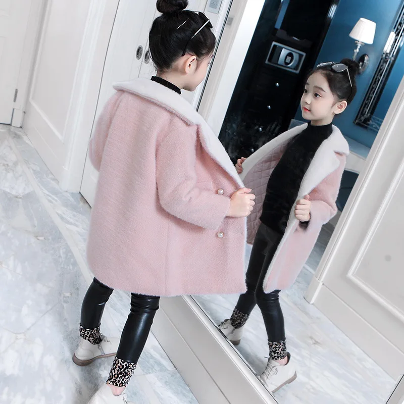 

Kids Winter Jacket for Girls Coat Faux Mink Fleece Thickin Jackets Children Outerwear Pink Princess Coats Girls Clothes 13 14 Y
