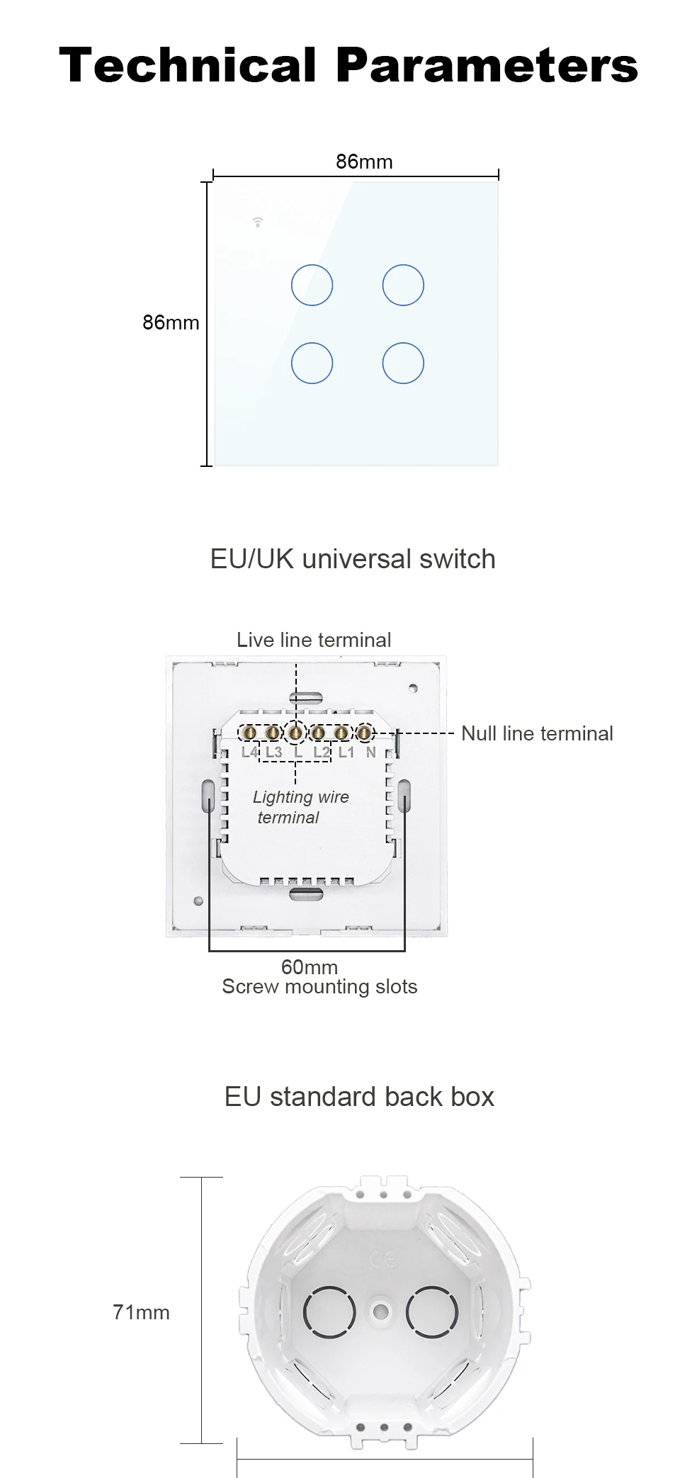 Великобритания/ЕС стандартный Wifi настенный сенсорный выключатель, 1 2 3 4 банда 1 способ Tuya APP пульт дистанционного управления светильник с Alexa Google Home