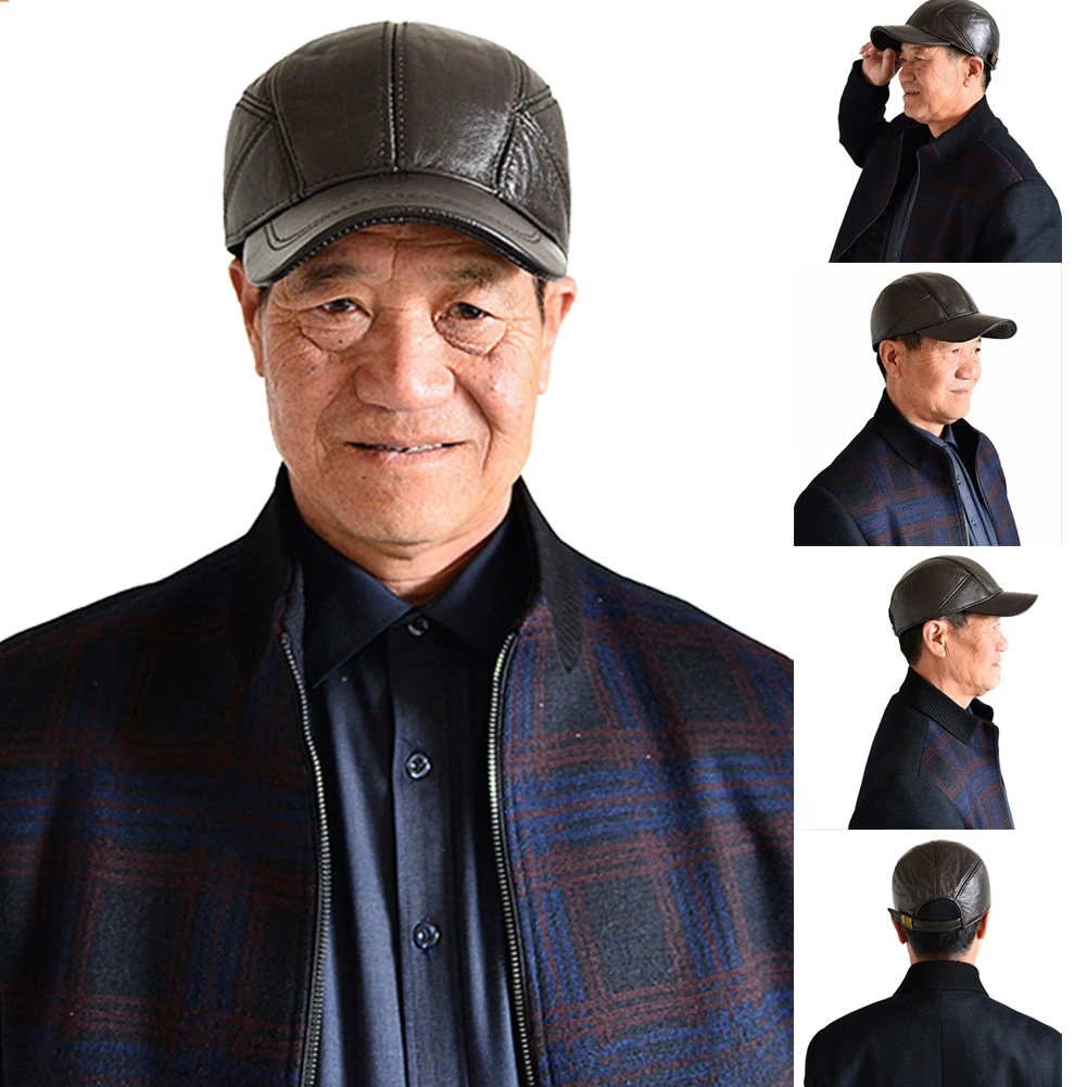 Sports Adult Outdoor PU Leather Warm Baseball Cap Adjustable Solid Sun Hat Vintage Soft Driving Autumn Winter Travel