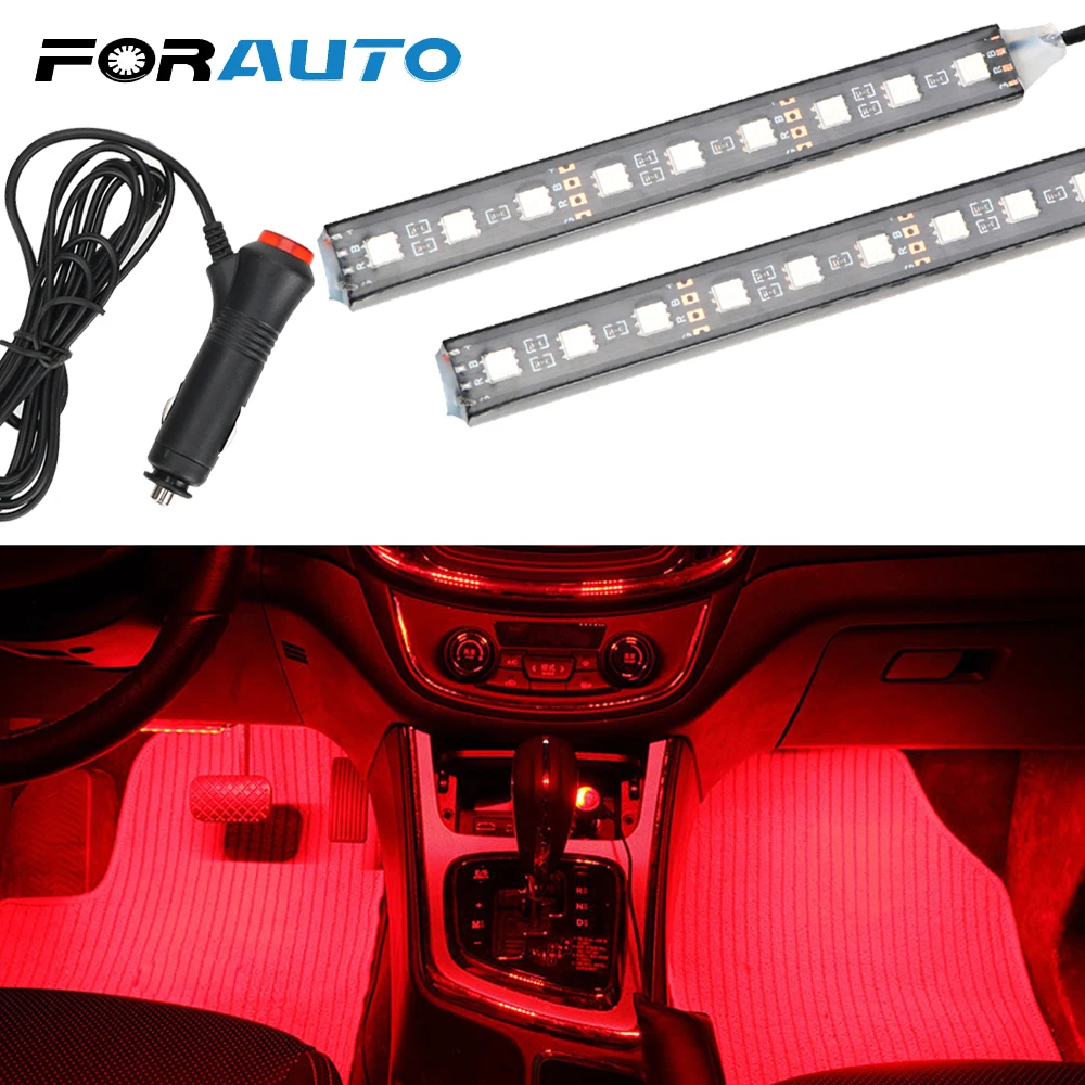 

FORAUTO 2pcs Car LED Dash Floor Foot Strip Light Auto Atmosphere Lamps Interior Decorative Lamp Cigarette Lighter Adapter