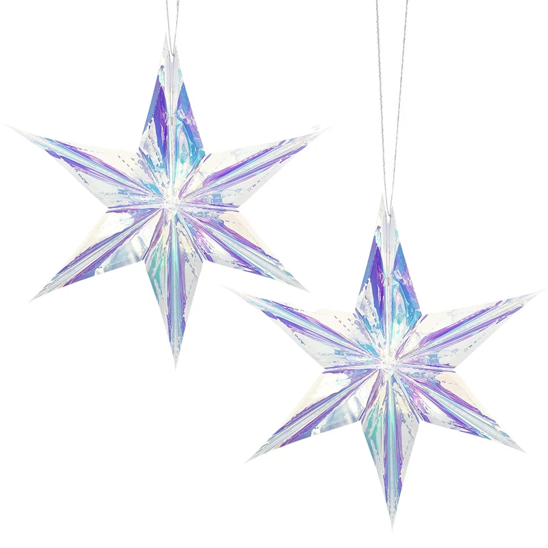Glitter Rainbow Film Hexagonal Star Ornament Hanging Pendant Drop For Birthday Christmas Festival Wedding Home Party Decoration | Дом и сад