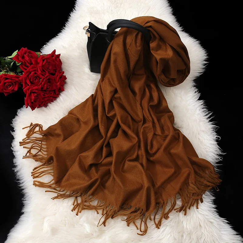 Женские однотонные кашемировые шарфы с кисточкой длинный шарф женский платок echarpe hiver femme