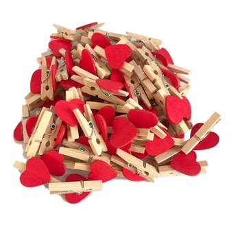 

100Pcs Mini Romantic Love Heart Shape Wooden Clip Crafts Photo Clothes Hook Wedding Party Decoration