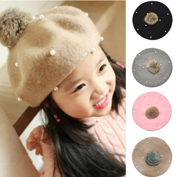 

Autumn Winter Toddler Baby Kid Girls Hats Kids Girl Pearl Beanie Hat Headgear Beret Hat Elegant Girls Children Caps