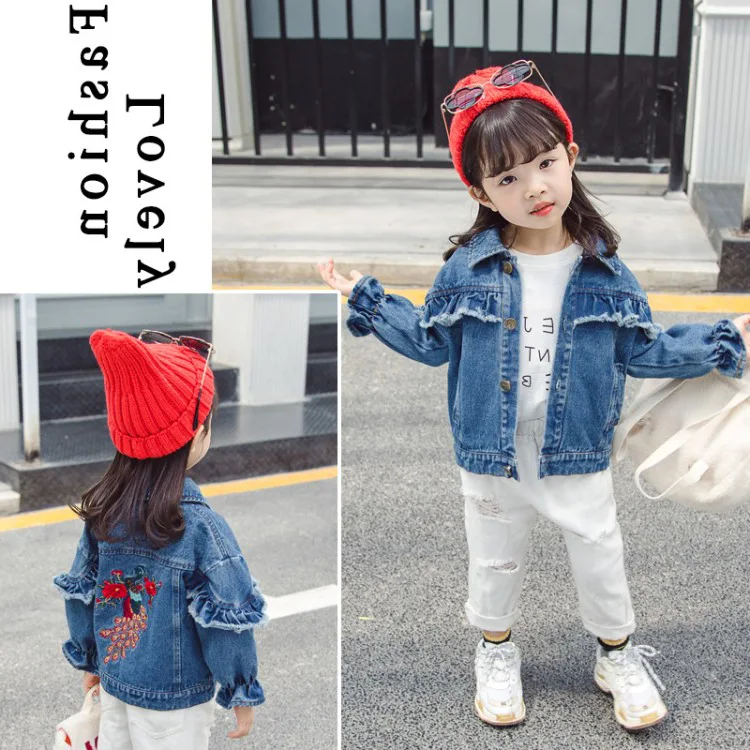 

Baby Girls Children 2020 Spring Clothing Long Sleeve Embroidered Phoenix Jeans Coat 2 Childrenswear