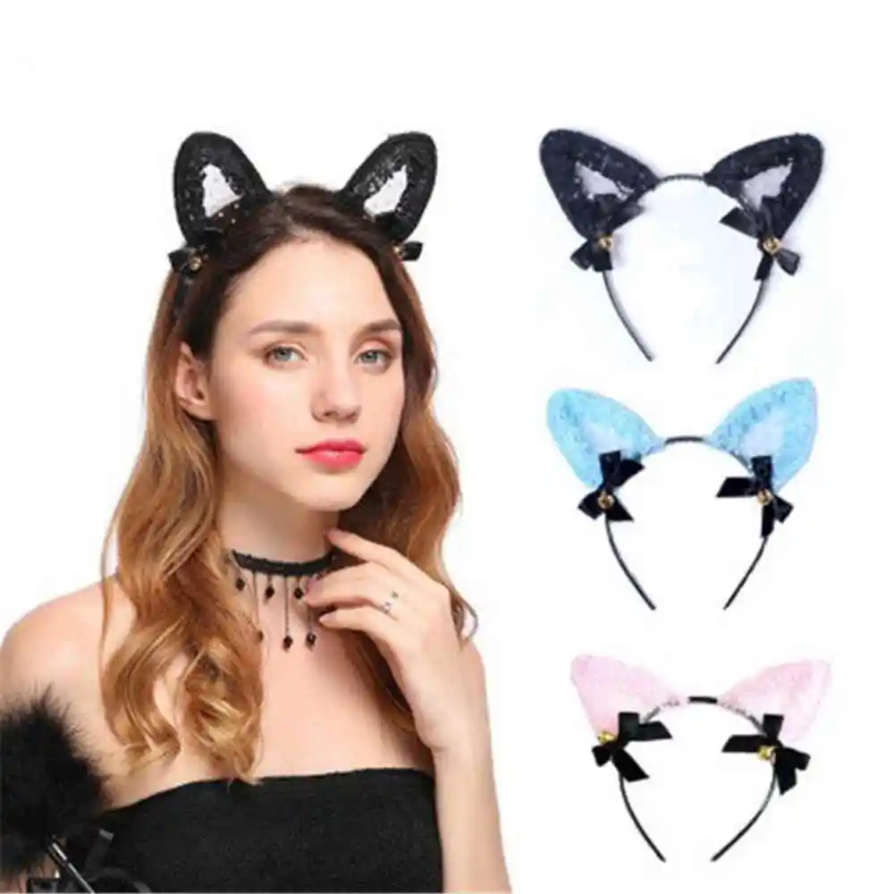 Модная Корейская Кружевная повязка на голову с кошачьими ушками горячая