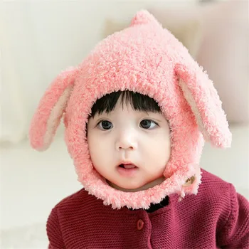 

Baby Hat Winter Cold Protection Hat Hip-hop Style Small Ear Shape Baby Outdoor Full Face Windbreak Fluffy Cap Soft Knitted Hat
