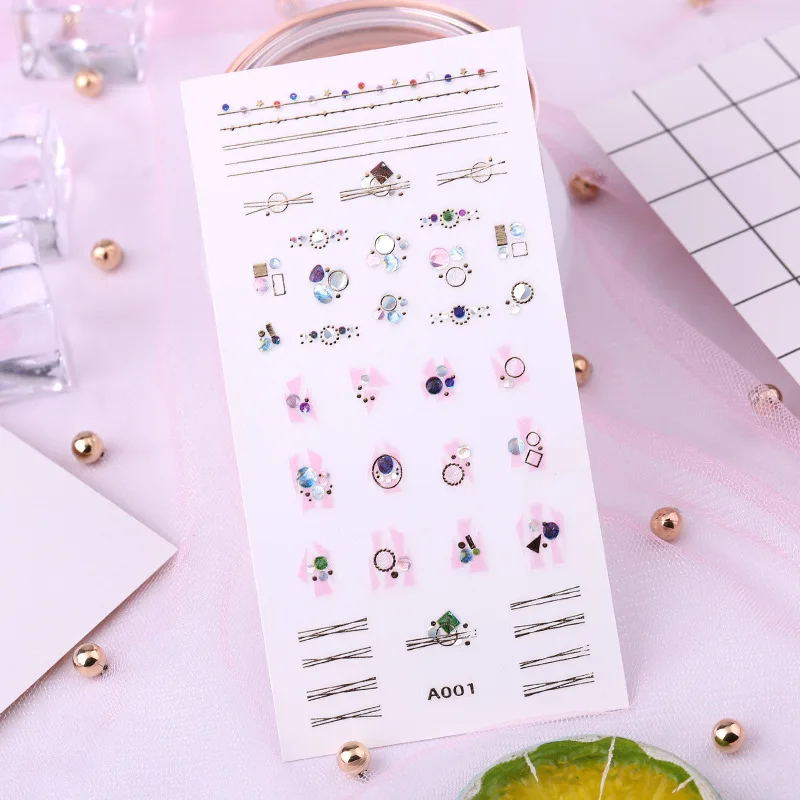 3D Nail Sticker Galaxy Geometry Design Shiny Gold Sliders For Nail Decals Manicure Decor Adhesive T