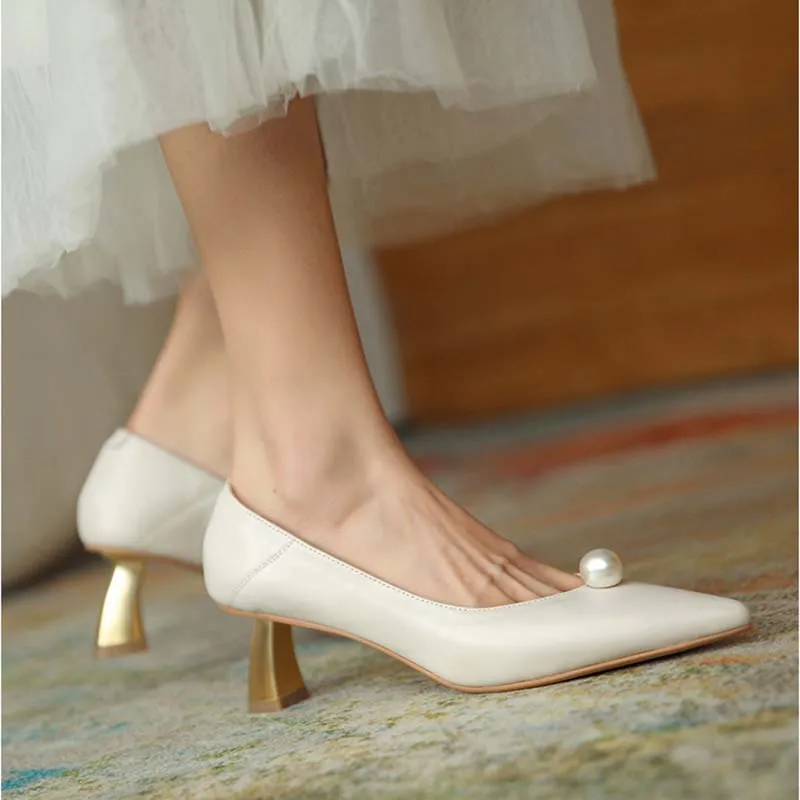 Discount Brand Shoes Wedding-Pumps Pearl High-Heels Female Fashion Women Point-Toe Winter Soft 1gNWbzB7p1D