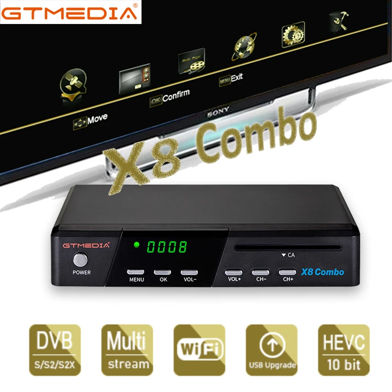 Top 1 Decoder GTMEDIA X8 Combo support DVB S2X+DVB T2/Cable satellite