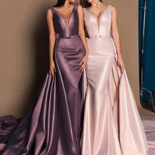 Подгонянное платье на бретельках шампанского милое платье знаменитостей в пол сексуальное атласное красное ковровое платье со съемным шлейфом