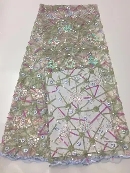 

Hot sale French lace fabric nice shinning evening dress net lace fabric with sequins for making dress (5yards/lot)