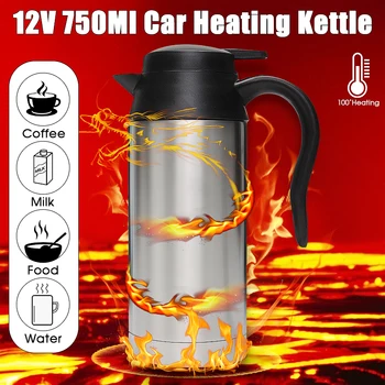 

12V Electric Kettle 750ml Stainless Steel In-Car Travel Trip Coffee Tea Heated Mug Motor Hot Water For Car Or Truck Use