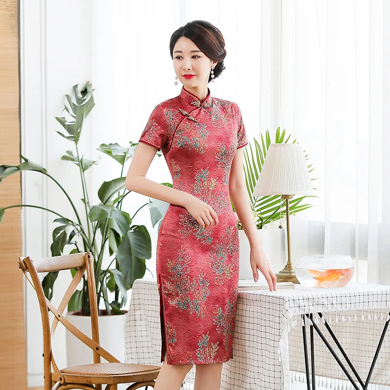 Летнее атласное платье ручной работы на пуговицах Qipao, элегантное платье для свадебной вечеринки, винтажное китайское классическое
