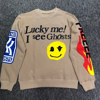 

Best Quality 1:1 Kanye West Kids See Ghosts Smile Face Flocking Women Men Sweatshirts Hoodie Hiphop Men Sweatshirt Pullover