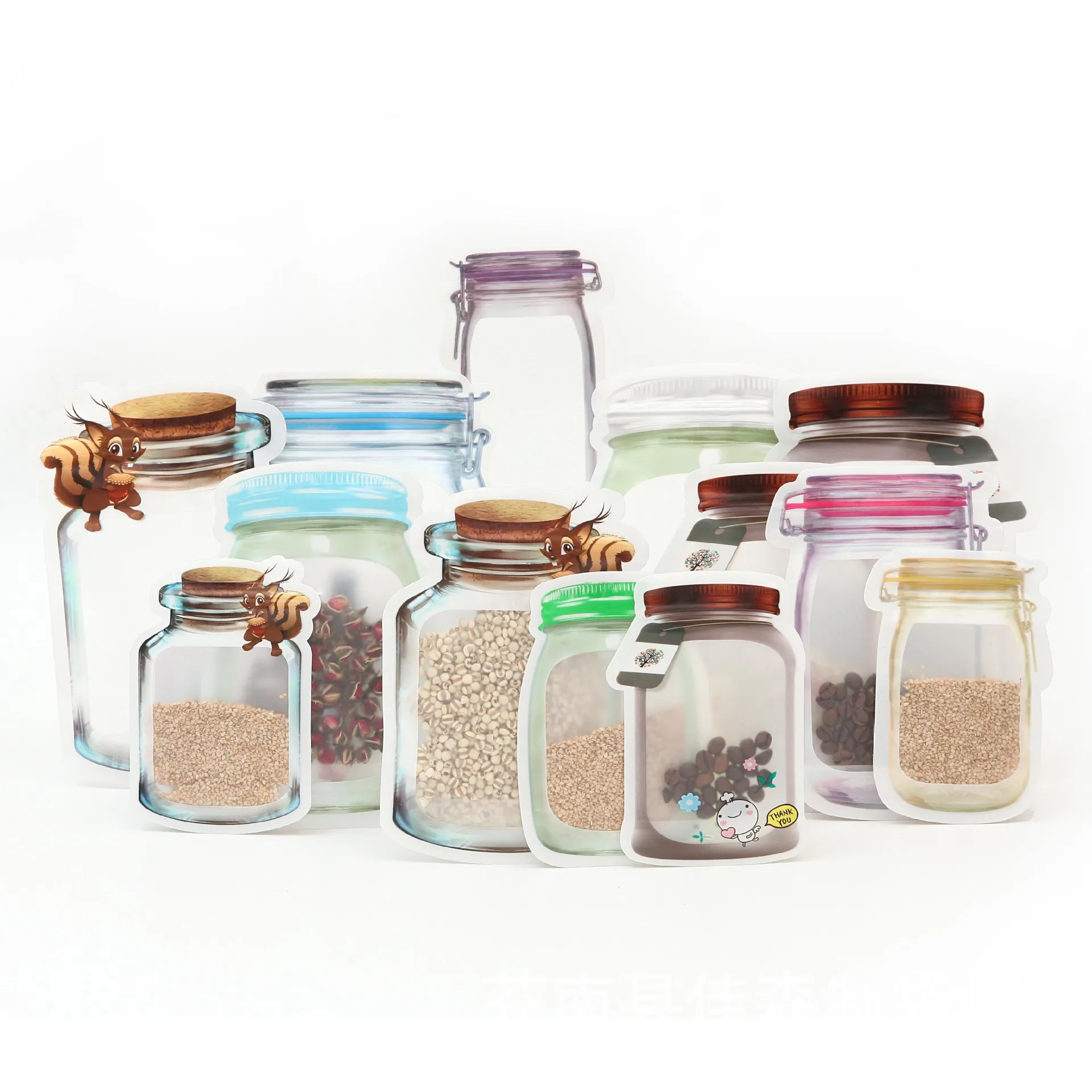 50 штук Mason Jar сумки с клапаном многоразовые сумки для закусок герметичные сумки для хранения еды для дома сумки для путешествий для детей - Цвет: 50 pieces Mix Design