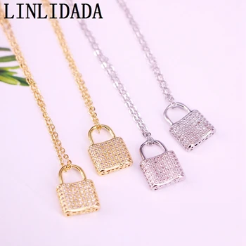 

10Pcs Fashion clear cz pendant lock shape cubic zircon charm necklace gift for lady jewelry necklace