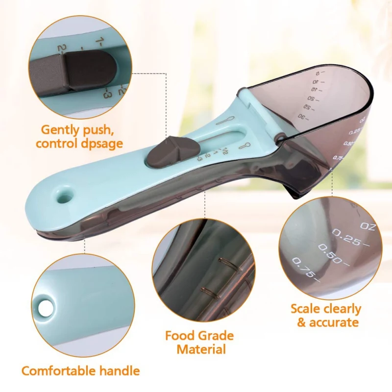 

Kitchen Tools Adjustable Plastic Engraving Measuring Baking Tools 2 Piece Set Spoon