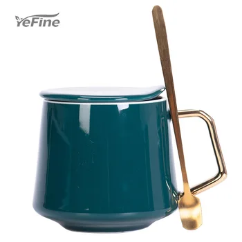 

YeFine Creative Ceramic Cup With CoverAnd Spoon Lovers Coffee Mug