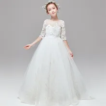 От 3 до 14 лет, роскошное, элегантное, однотонное, белое, свадебное, вечернее Сетчатое платье для девочек детское, студенческое, церемониальное платье для игры на фортепиано