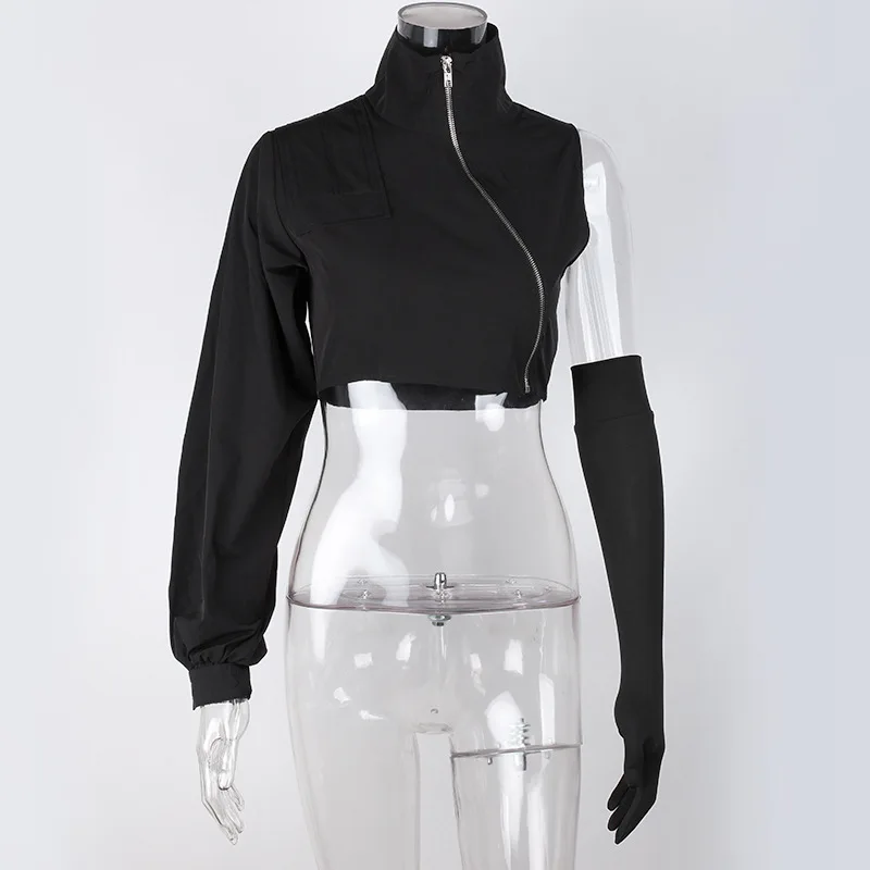 Sexy One Shoulder Long Sleeve Cropped Jackets Women 2025