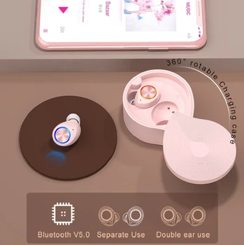 

Sports Wireless Earphones 3D Stereo Earbuds Mini Noise reduction in EarWith Charging box&Mic TWS Bluetooth V5.0 Touch Headset