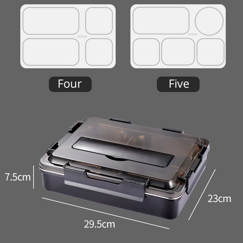 不锈钢304保温便当盒加大容量饭盒日式午餐盒学生方形带盖分格盒_C7_28