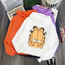 2020 Women's Sweatshirt Garfield Front Print Adult Hoodie Pullover Cartoon Cat Hooded Pullover Loose Casual Print Sweatshirt