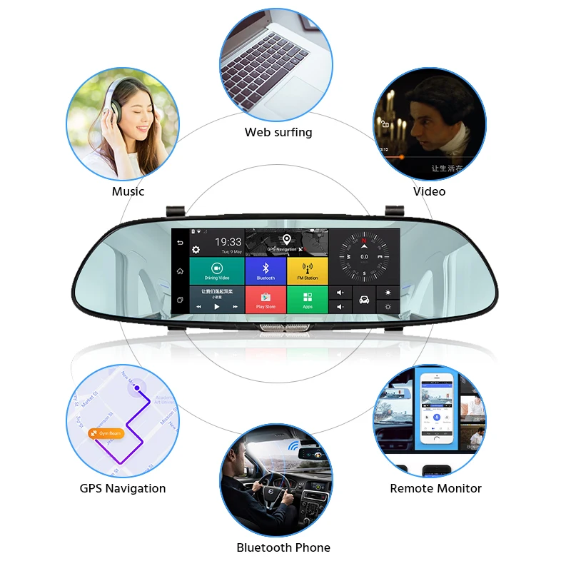E ACE 3G 7 &quotсенсорный автомобильный DVR камера GPS Bluetooth двойной объектив зеркало