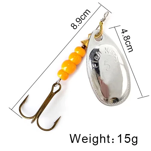 FISH KING Spinner Bait 3.9g 4.6g 7.4g 10.8g 15g Spoon Lures pike Metal With Treble Hooks Arttificial Bass Bait Fishing Lure as photo