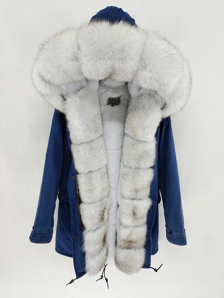 Женское пальто на натуральном лисьем меху FURTJY, длинная парка с капюшоном, теплая, толстая съемная подкладка, зимний сезон - Цвет: 25