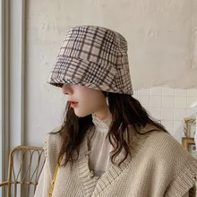 Винтажная клетчатая женская панама мужские шерстяные зимние модные кепки Bob кепки в стиле хип-хоп унисекс Кепки из хлопка пляжная Панама для рыбалки