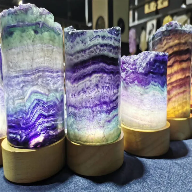 Natural Rainbow Fluorite Light Lamp Jewelry,Fluorite Gemstones Decor Jewelry,Home Study Living Room Lamp Decor Jewelry Gift 4