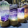 Natural Rainbow Fluorite Light Lamp Jewelry,Fluorite Gemstones Decor Jewelry,Home Study Living Room Lamp Decor Jewelry Gift 4