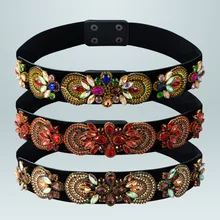 Gorgeous Colorful Rhinestone Girdle Belt For Women Ladies Design Elastic High Waist Band Corset Strap Dress Belt Accessories