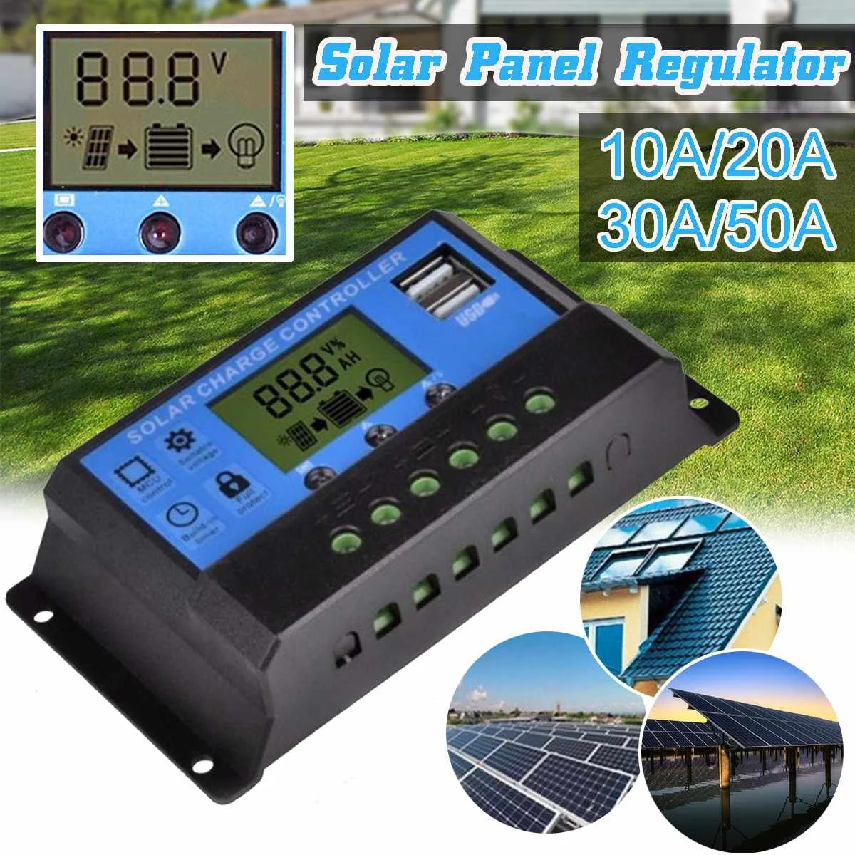 

50A 12V/24V Auto Solar Charge Controller Fully 4- PWM Dual USB Output Solar Panel Cell PV Regulator for Max 50V PV Input