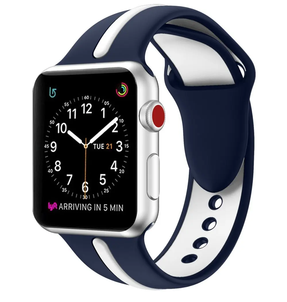 Blue White Для Apple Watch Series5 4 3 2 1 Спортивный мягкий силиконовый ремень стильный ремешок для замены браслета iWatch 44 мм 40 мм 42 мм 38 мм - Цвет ремешка: Blue White