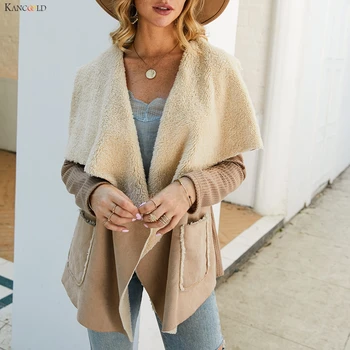 

KANCOOLD coats Womens Casual Fleece Patchwork Knit Long Sleeves Cardigan Coat Pocket Keep Warm coats and jackets women 2019Oct23