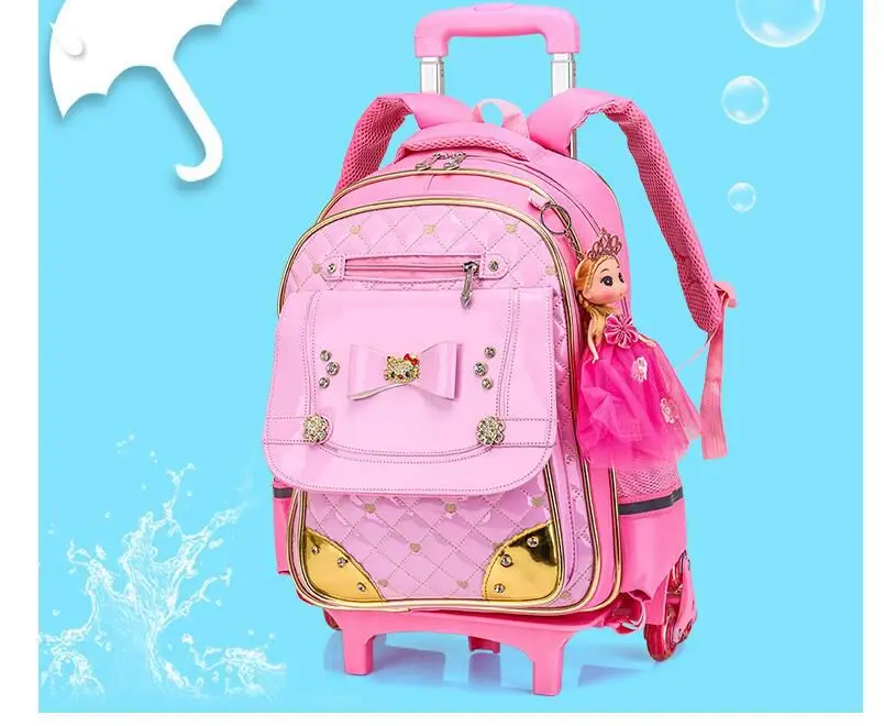 Kid's School Bag on Wheels Children Luggage Rolling Bags Wheeled Bag Backpacks for Girls Travel Trolley Backpack Bags for Girls