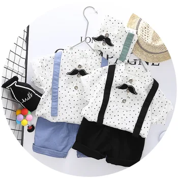 

Summer Children Cotton Baby Boy Clothes Printed T Shirts Solid Bib Shorts 2Pcs/sets Infant Outfit Kid Fashion Toddler Tracksuits
